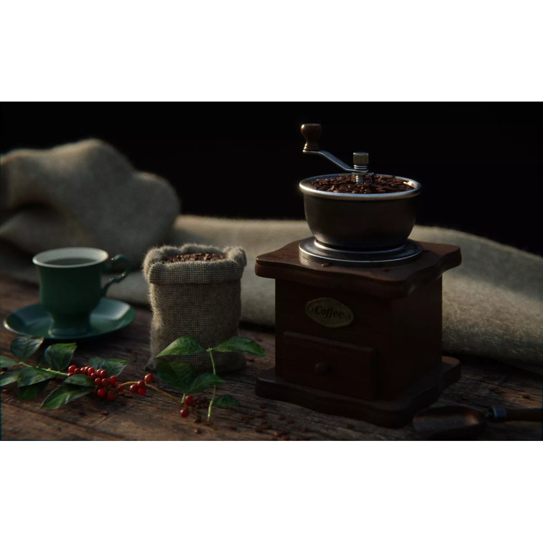 Old Coffee Grinder 3D Model – Vintage Kitchen Asset, PBR Textures - View 2
