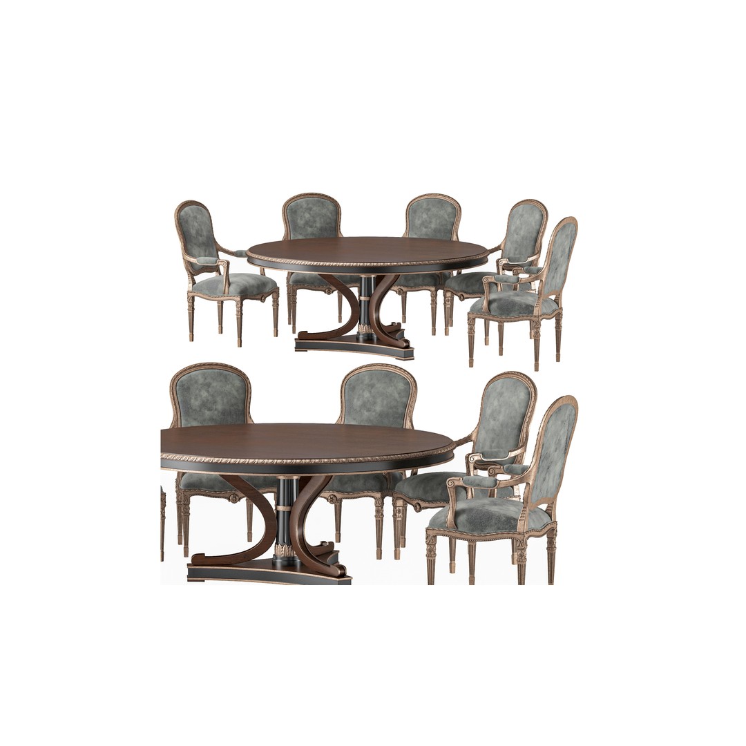 Ebanista Luciani Round Dining Table and Chair 3D Model – Classic Furniture Asset, FBX/OBJ