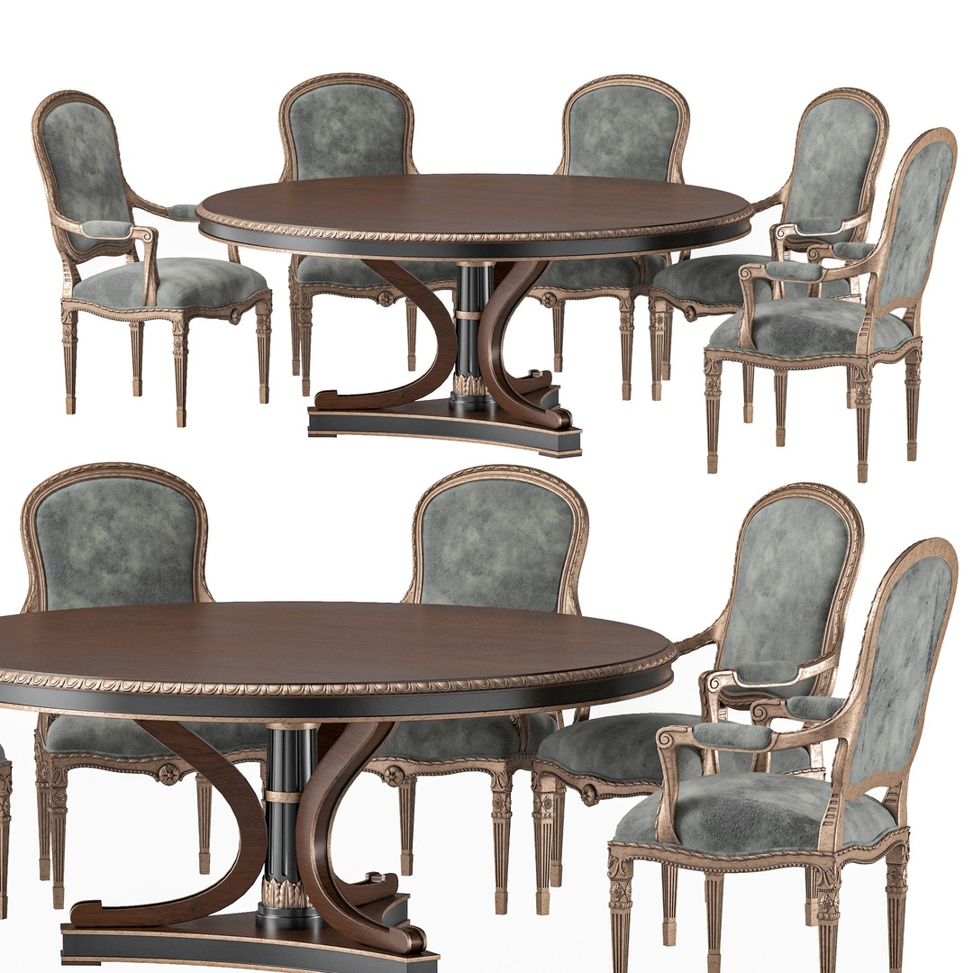 Ebanista Luciani Round Dining Table and Chair 3D Model – Classic Furniture Asset, FBX/OBJ - View 11