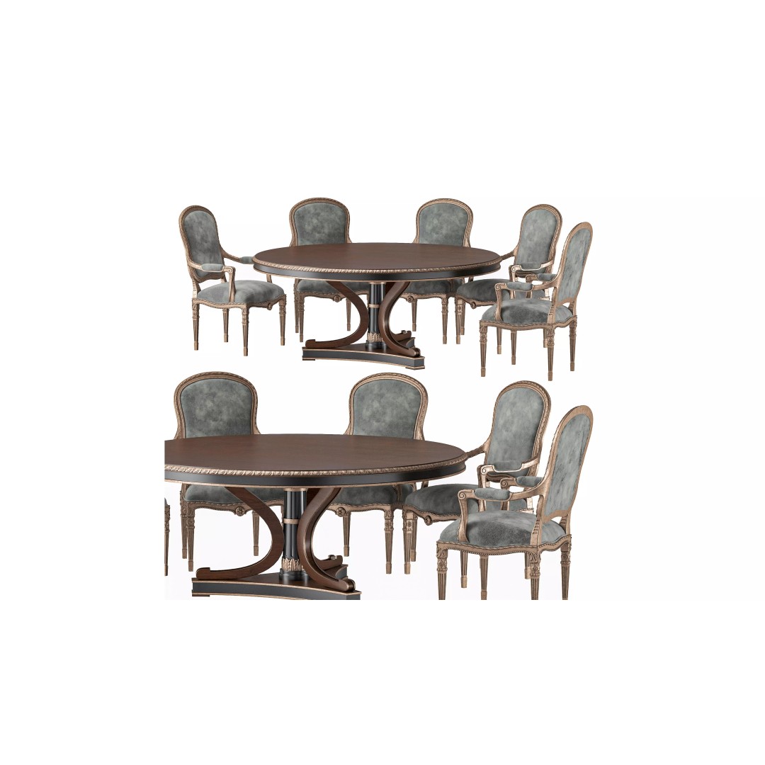 Ebanista Luciani Round Dining Table and Chair 3D Model – Classic Furniture Asset, FBX/OBJ - View 2