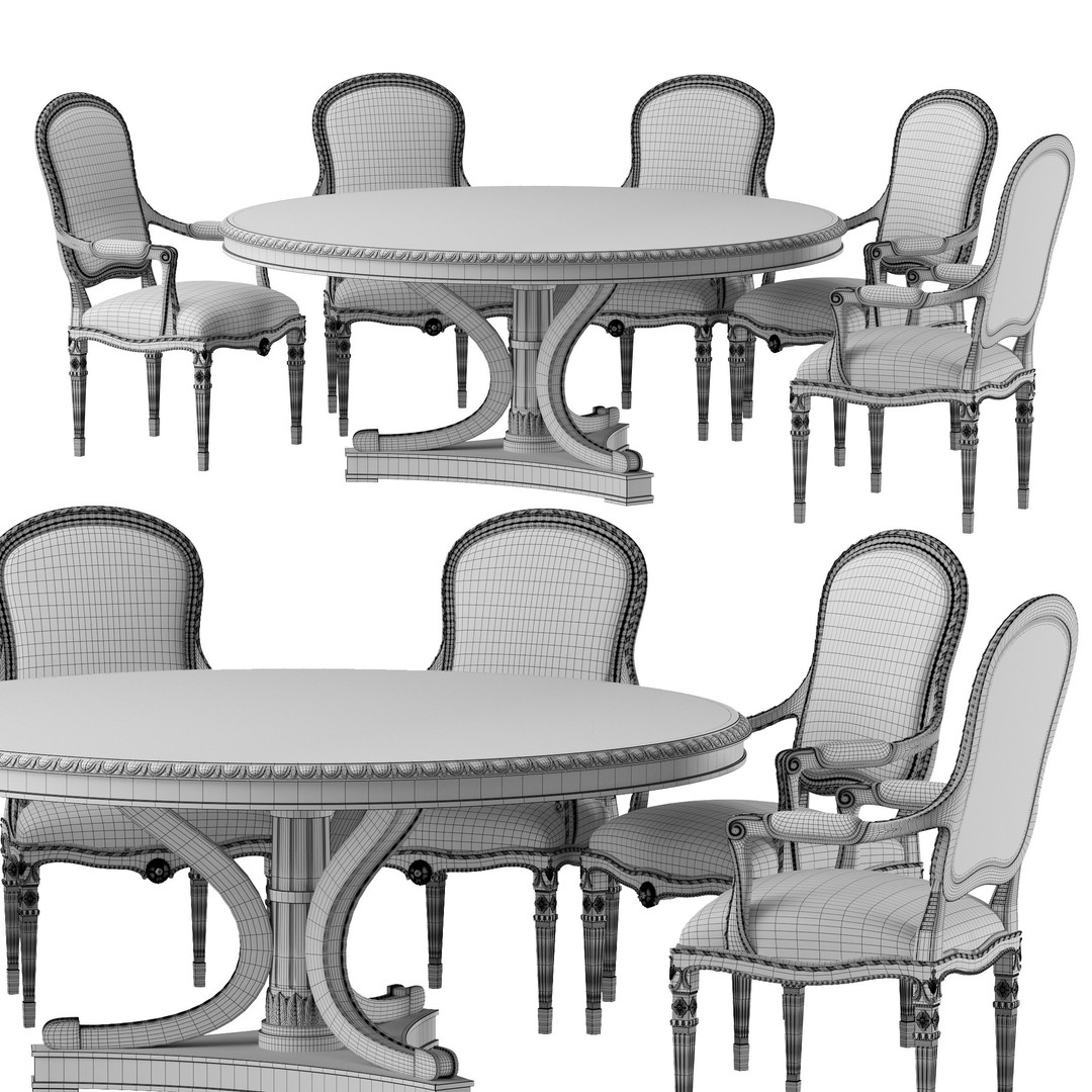 Ebanista Luciani Round Dining Table and Chair 3D Model – Classic Furniture Asset, FBX/OBJ - View 4