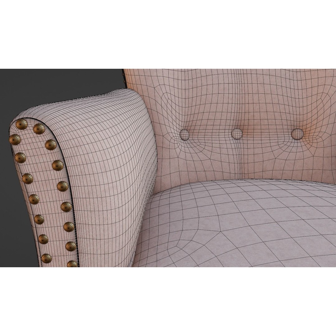 Vintage Chair 3D Model – Sage Green Cotton Upholstery, FBX