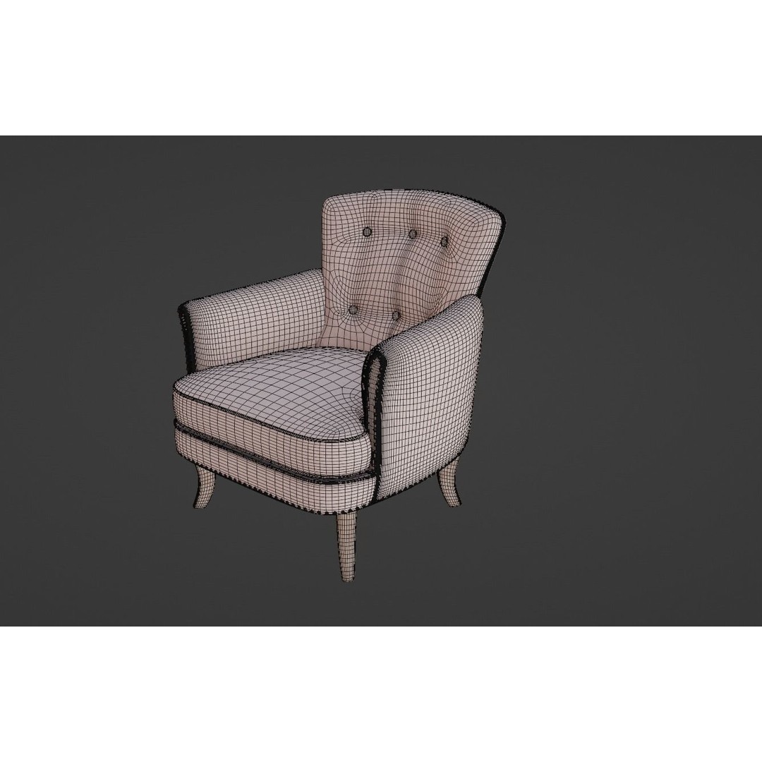 Vintage Chair 3D Model – Sage Green Cotton Upholstery, FBX - View 13