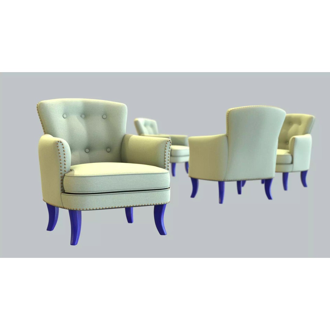Vintage Chair 3D Model – Sage Green Cotton Upholstery, FBX - View 2