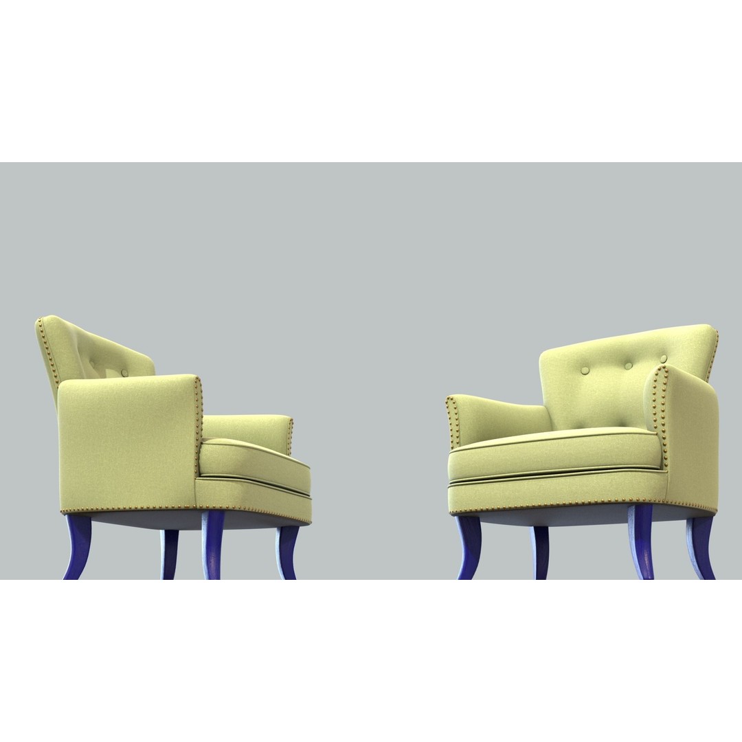 Vintage Chair 3D Model – Sage Green Cotton Upholstery, FBX - View 4