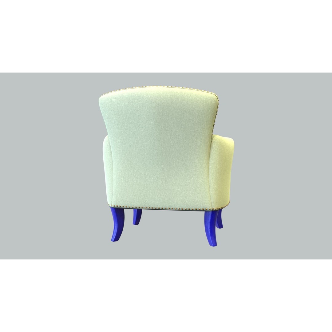 Vintage Chair 3D Model – Sage Green Cotton Upholstery, FBX - View 5