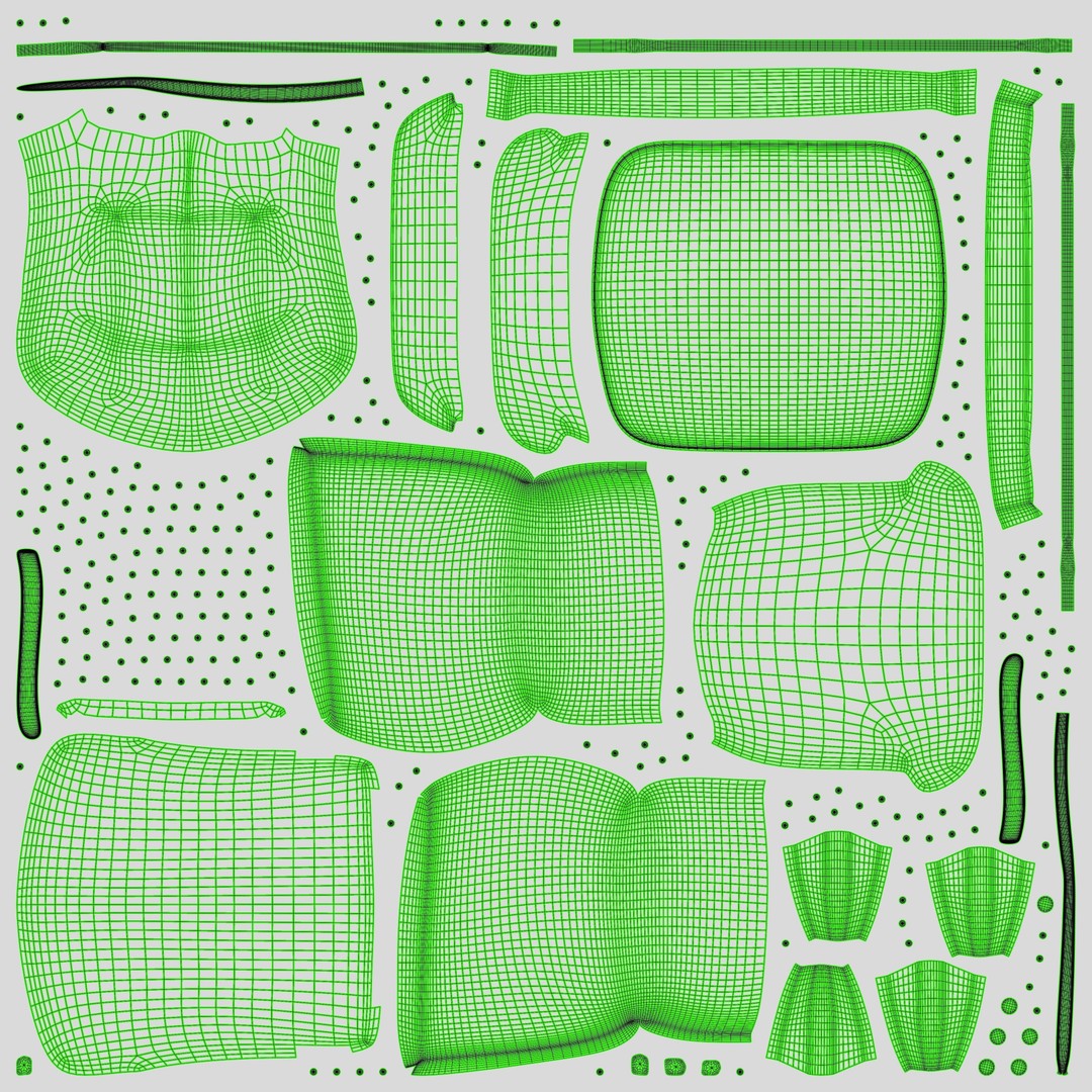 Vintage Chair 3D Model – Sage Green Cotton Upholstery, FBX - View 6