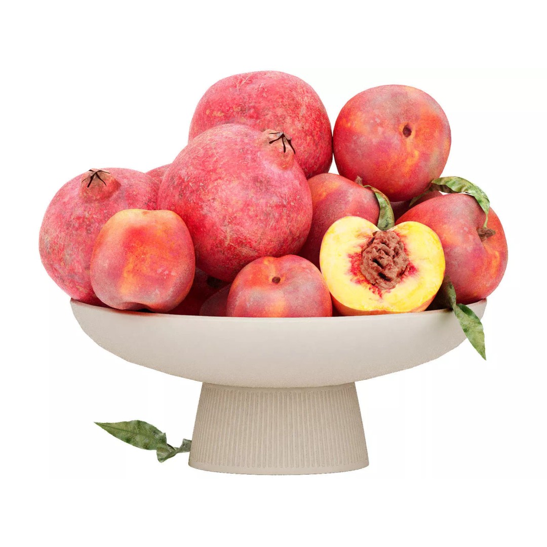 Pomegranate and Peach Fruit 3D Model – Realistic PBR Asset, FBX, OBJ - View 2