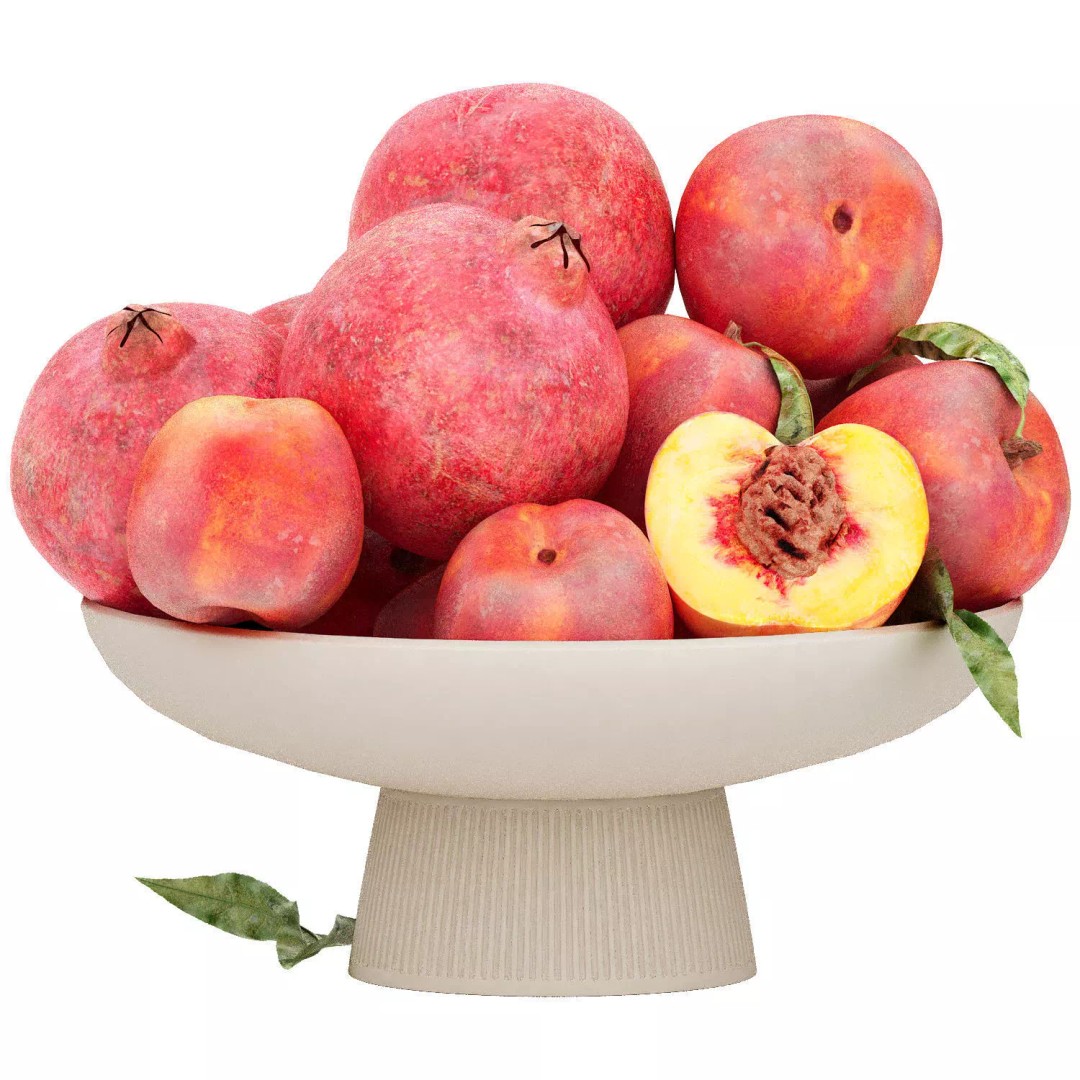 Pomegranate and Peach Fruit 3D Model – Realistic PBR Asset, FBX, OBJ - View 3
