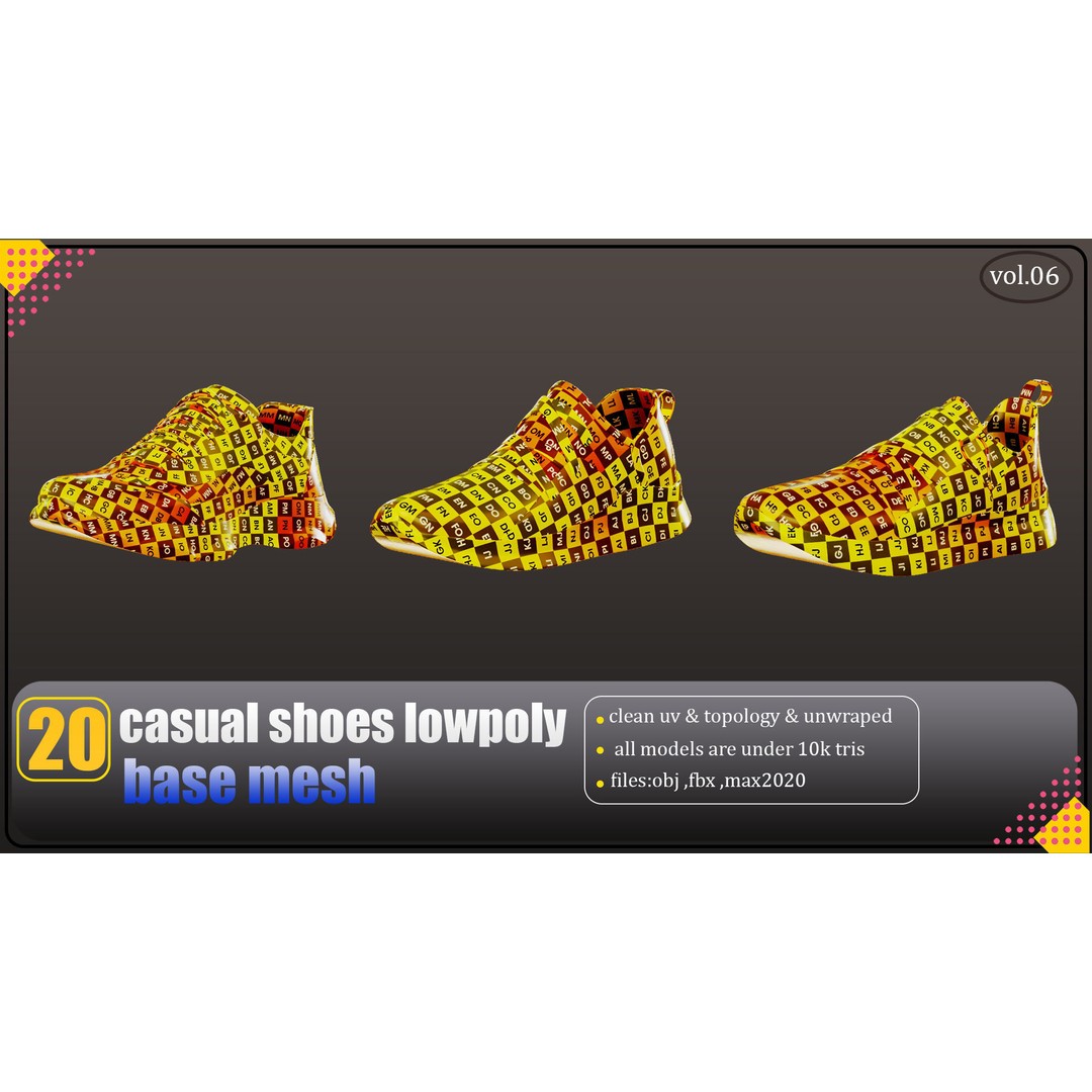 Casual Shoes 3D Model – Low Poly Basemesh Collection, FBX & OBJ - View 3