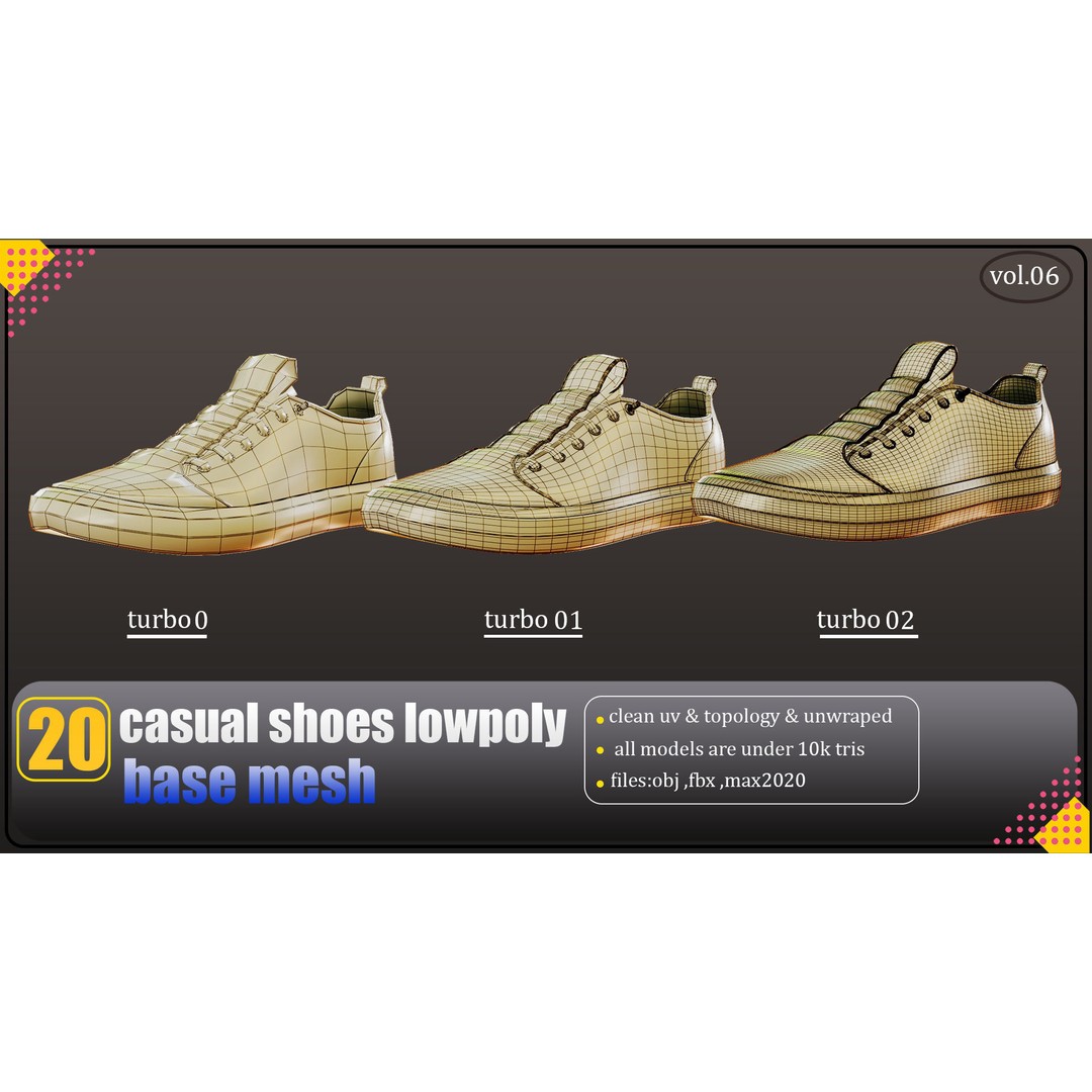 Casual Shoes 3D Model – Low Poly Basemesh Collection, FBX & OBJ - View 4