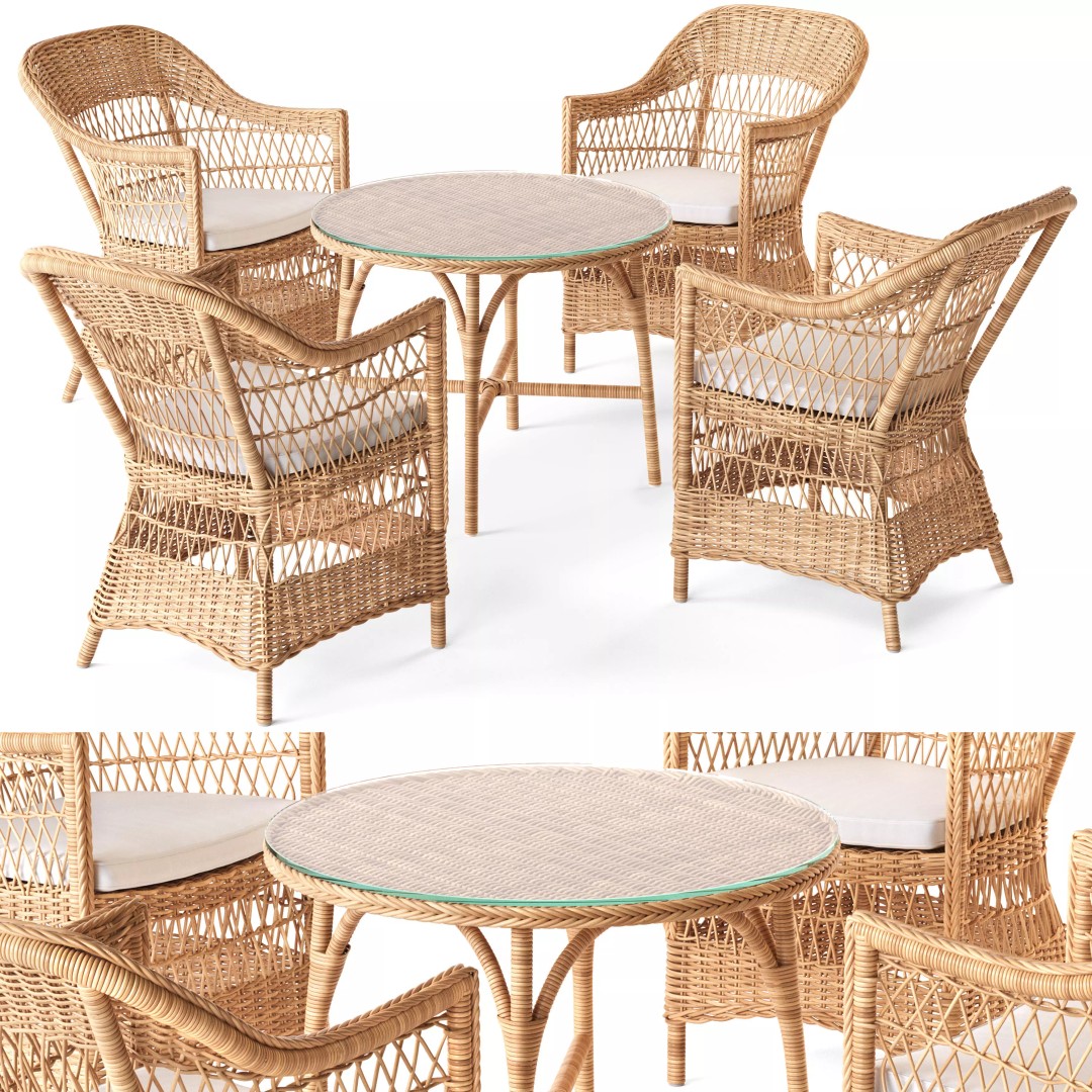 Charlot Chair 3D Model – Wicker Exterior Armchair & Victoria Table Set - View 2