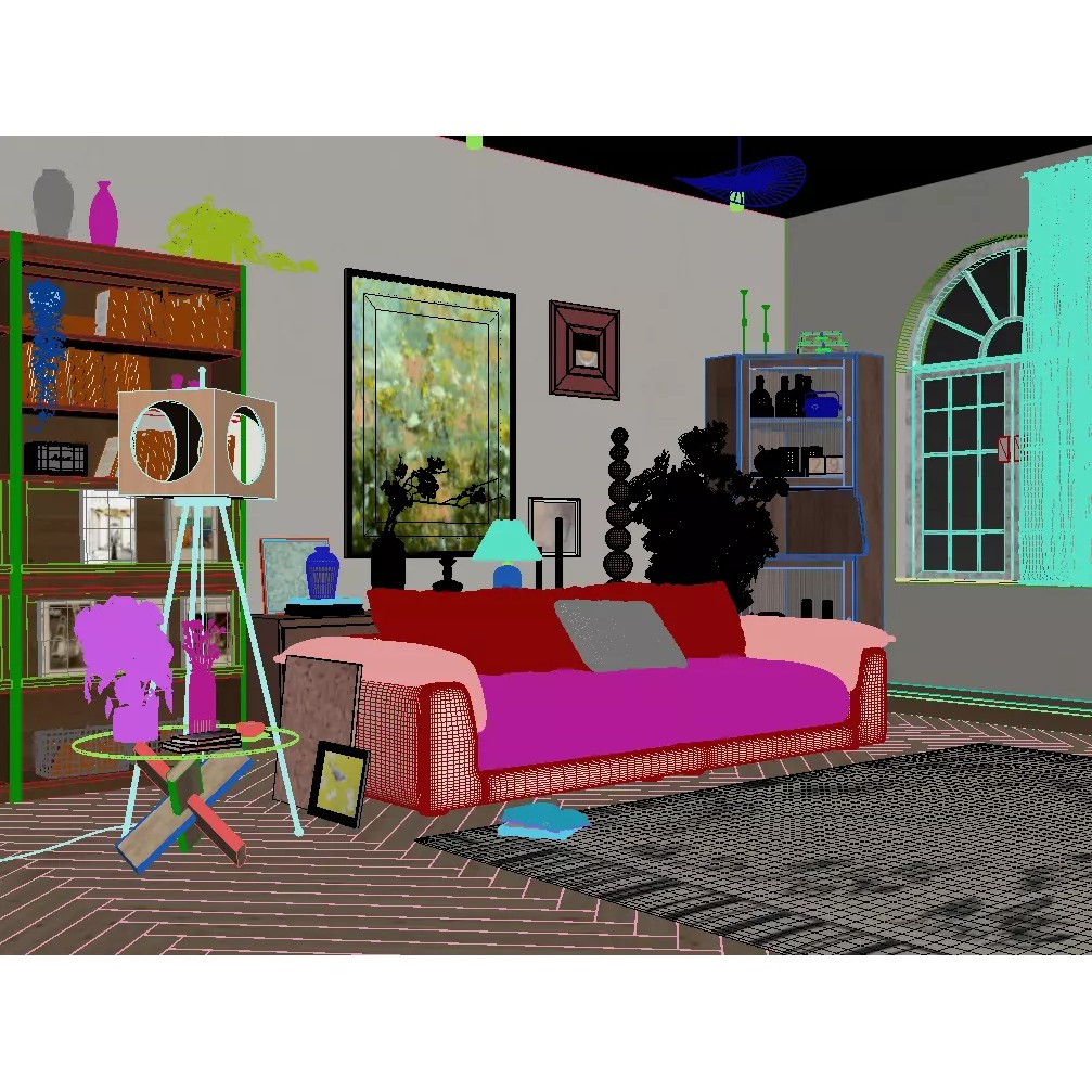 Living Room 3D Model – Contemporary Interior Scene with Textures - View 13