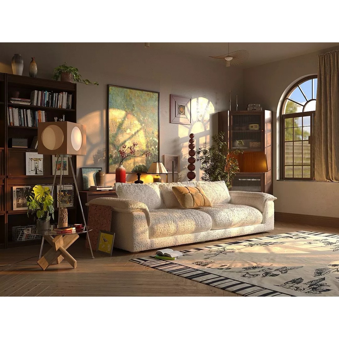 Living Room 3D Model – Contemporary Interior Scene with Textures - View 2