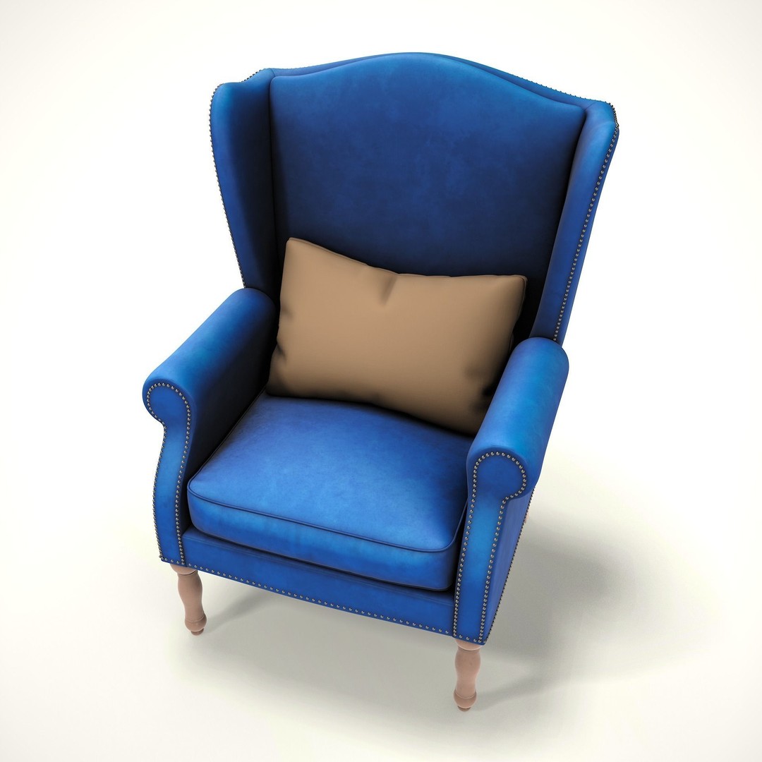 Wingback Chair 3D Model – Low Poly Farmhouse Furniture, PBR, Blender - View 10