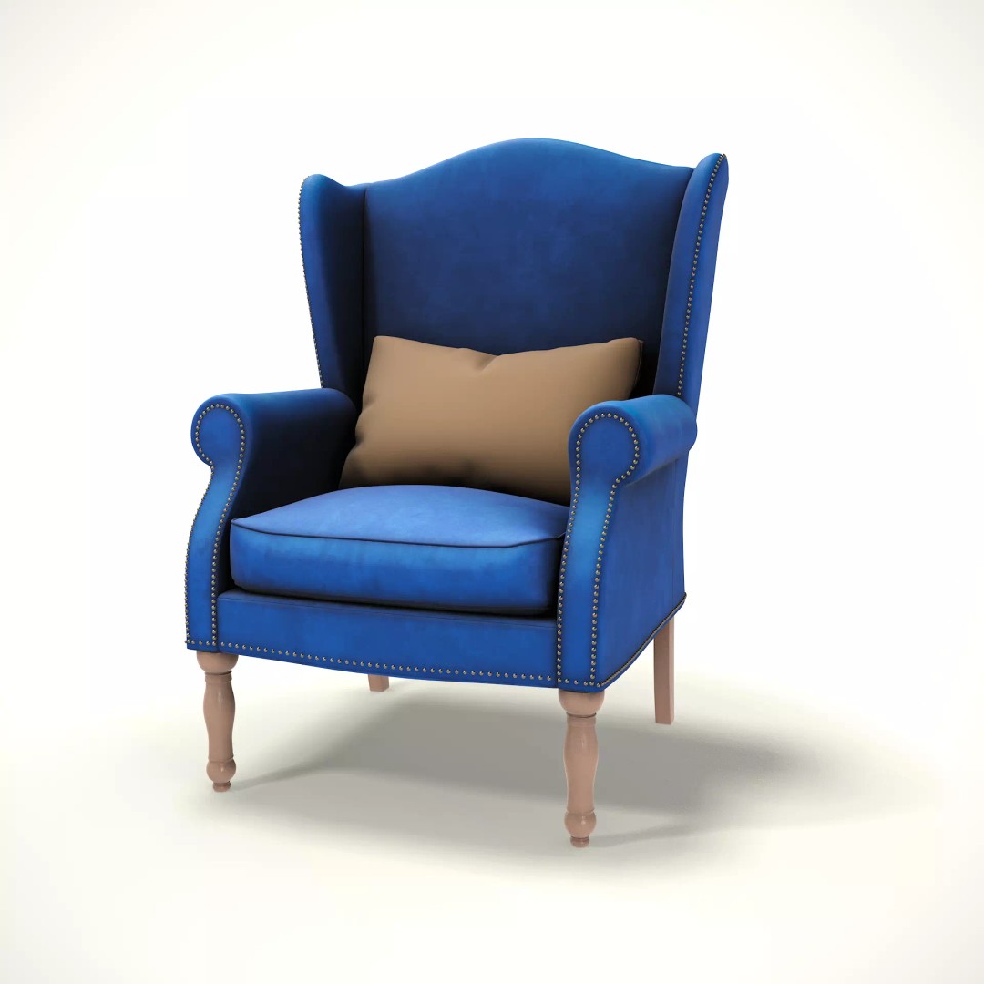 Wingback Chair 3D Model – Low Poly Farmhouse Furniture, PBR, Blender - View 2