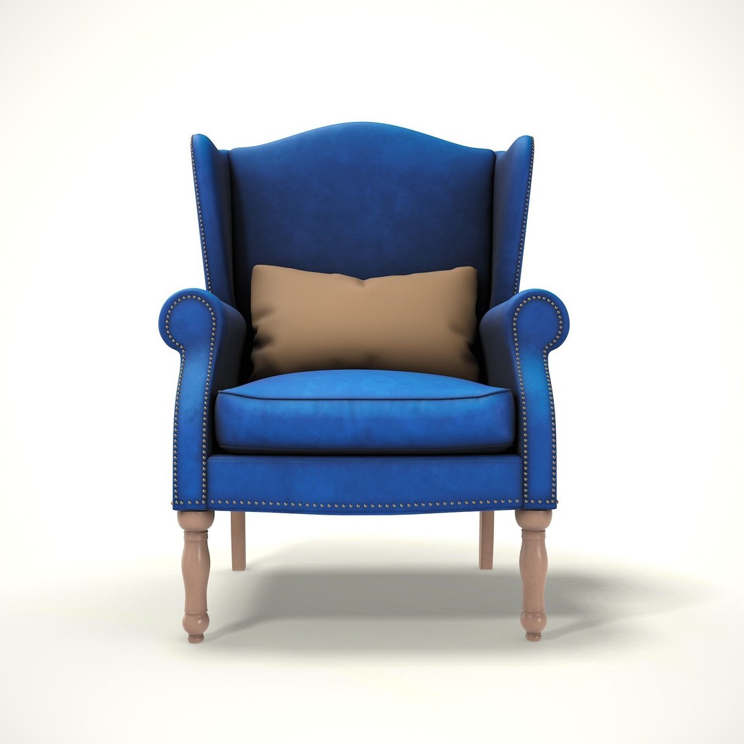 Wingback Chair 3D Model – Low Poly Farmhouse Furniture, PBR, Blender - View 3
