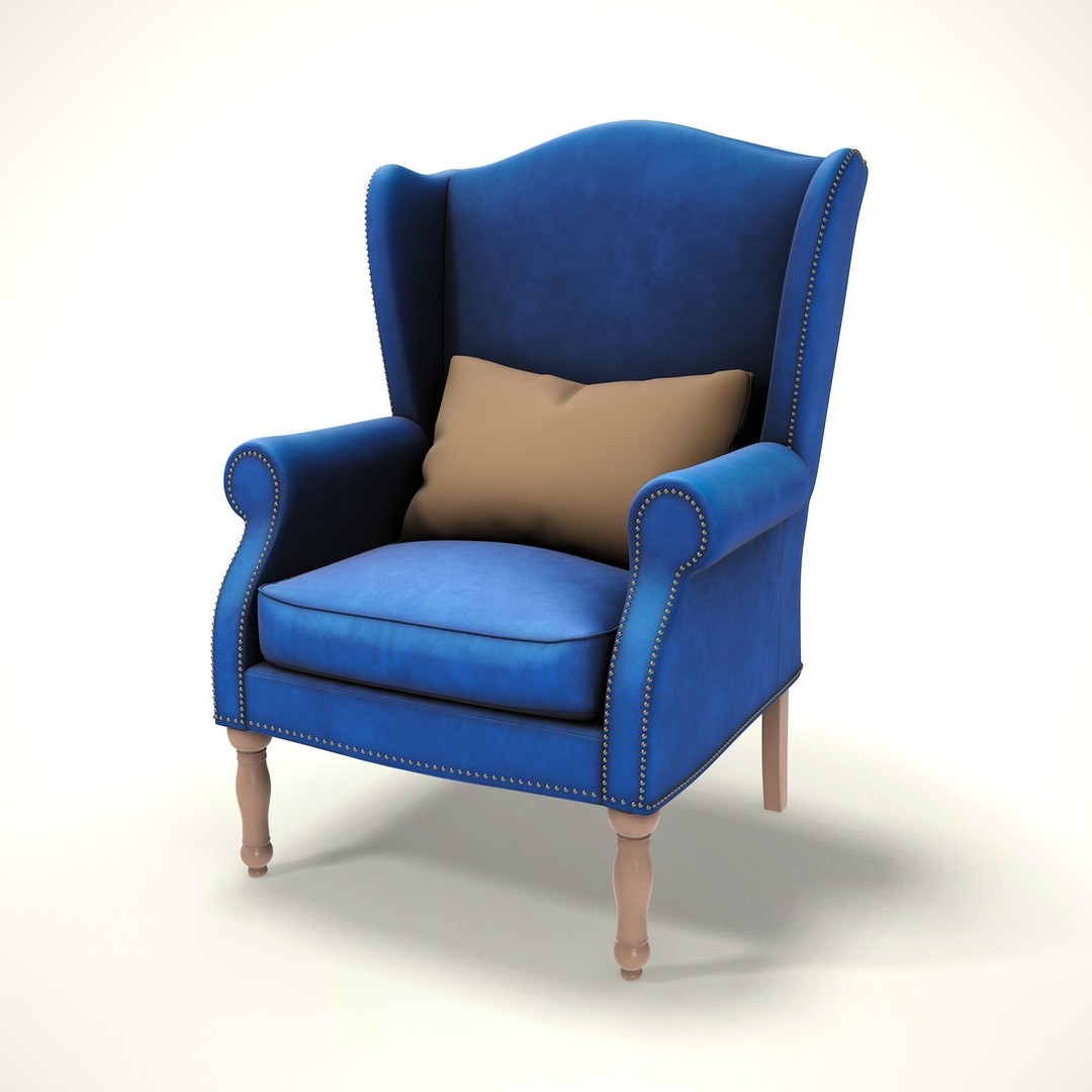 Wingback Chair 3D Model – Low Poly Farmhouse Furniture, PBR, Blender - View 4