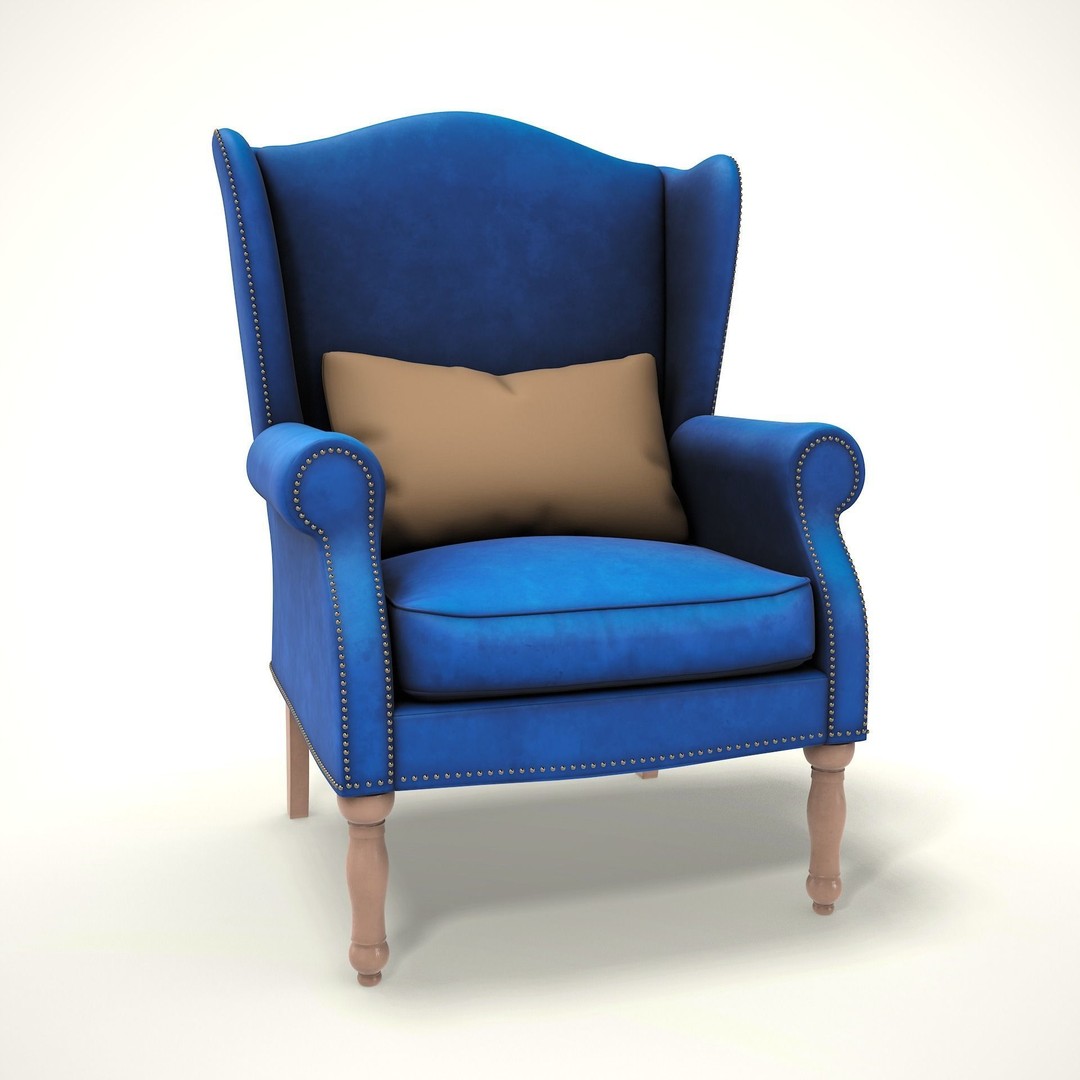 Wingback Chair 3D Model – Low Poly Farmhouse Furniture, PBR, Blender - View 5