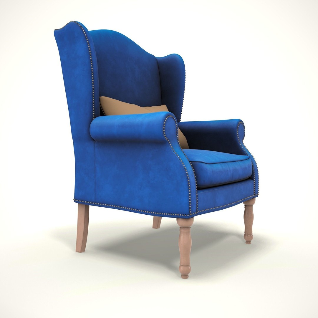 Wingback Chair 3D Model – Low Poly Farmhouse Furniture, PBR, Blender - View 6