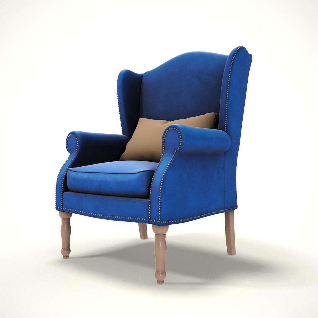 Wingback Chair 3D Model – Low Poly Farmhouse Furniture, PBR, Blender - View 7