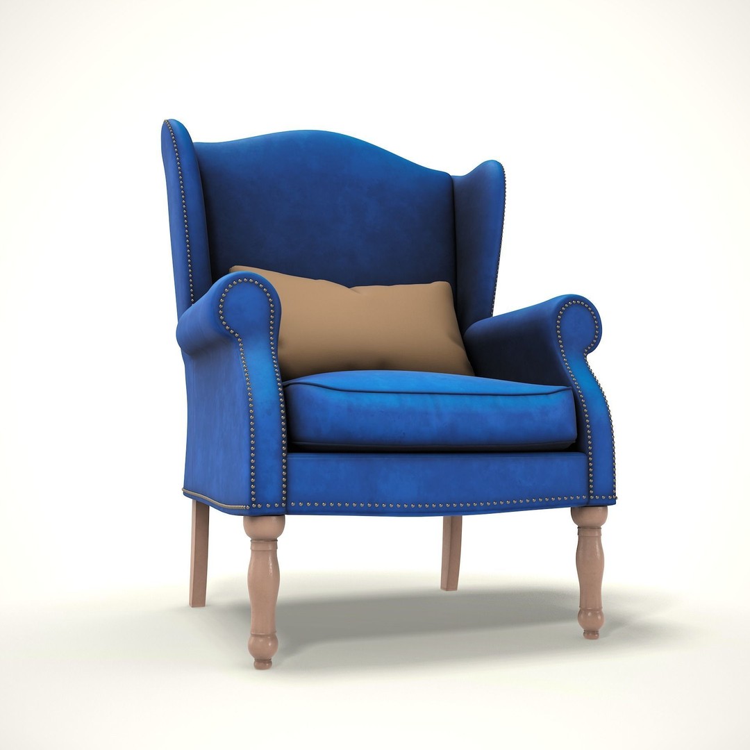 Wingback Chair 3D Model – Low Poly Farmhouse Furniture, PBR, Blender - View 8