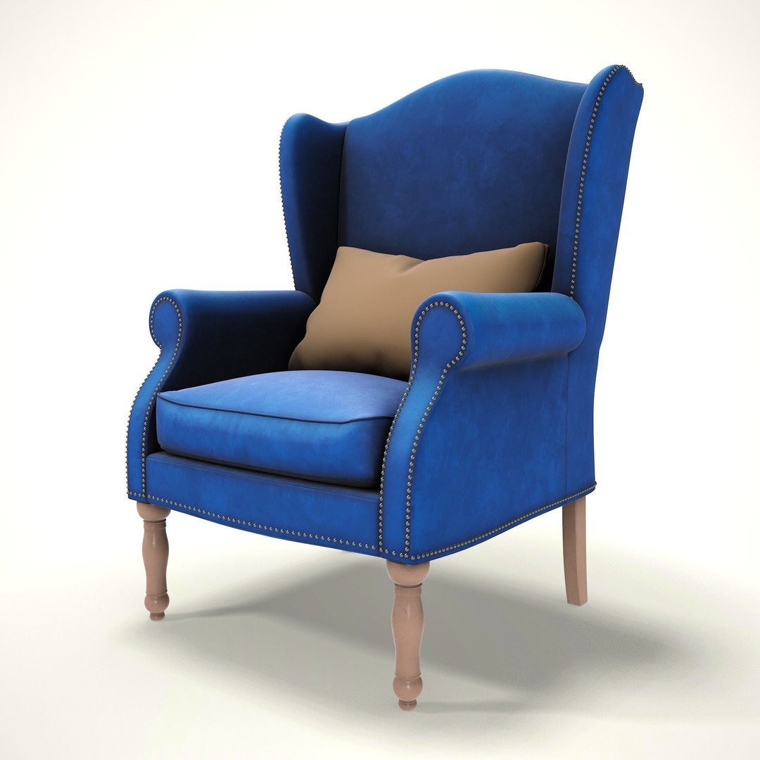 Wingback Chair 3D Model – Low Poly Farmhouse Furniture, PBR, Blender - View 9