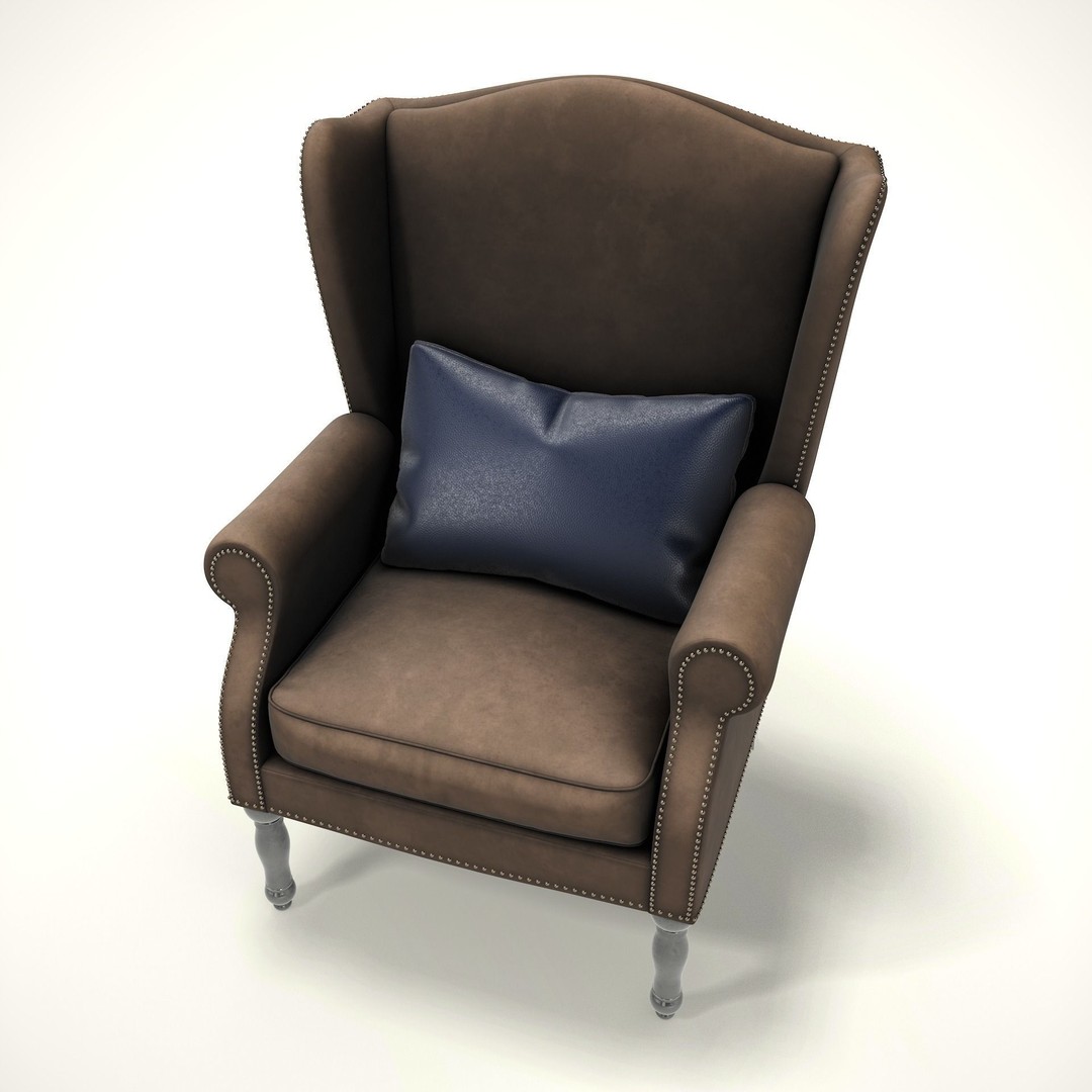 Wingback Chair 3D Model – Cozy Farmhouse Style, PBR, Blender, FBX - View 10