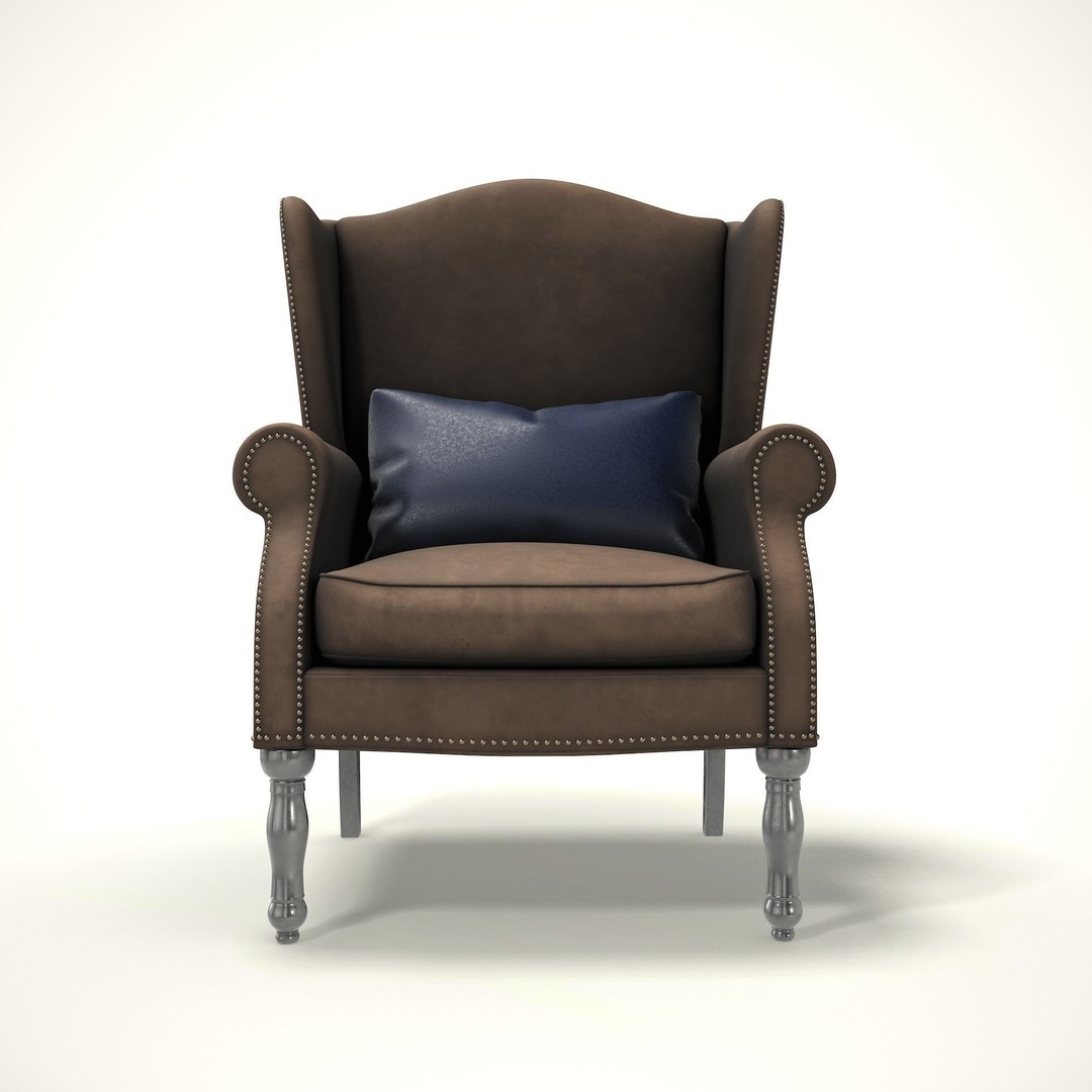 Wingback Chair 3D Model – Cozy Farmhouse Style, PBR, Blender, FBX - View 3