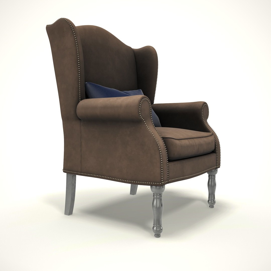 Wingback Chair 3D Model – Cozy Farmhouse Style, PBR, Blender, FBX - View 6