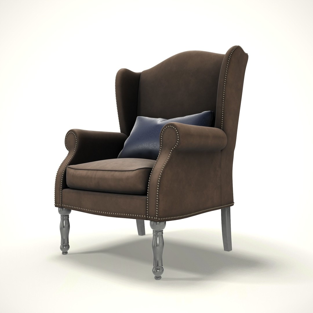 Wingback Chair 3D Model – Cozy Farmhouse Style, PBR, Blender, FBX - View 7
