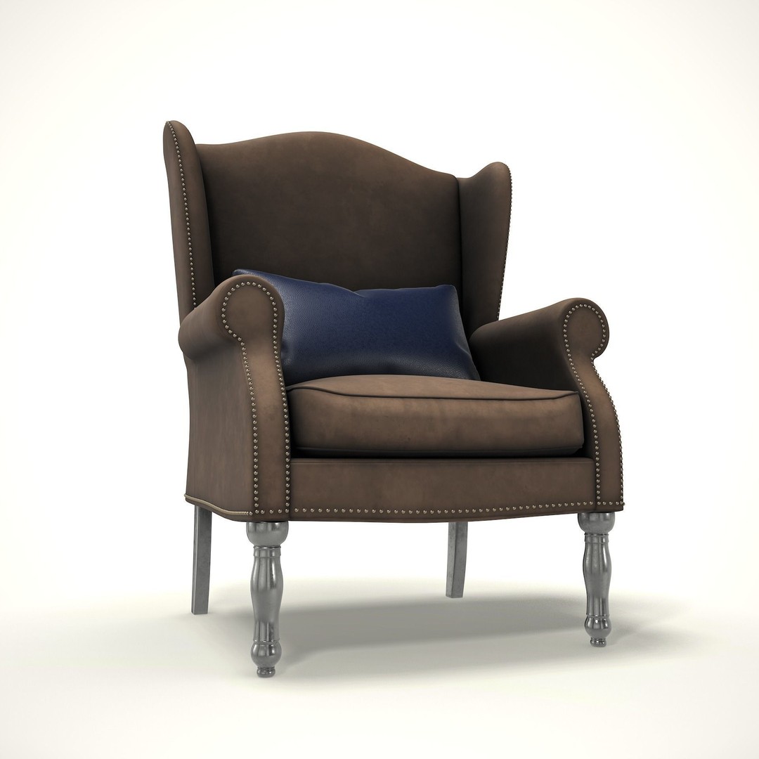 Wingback Chair 3D Model – Cozy Farmhouse Style, PBR, Blender, FBX - View 8
