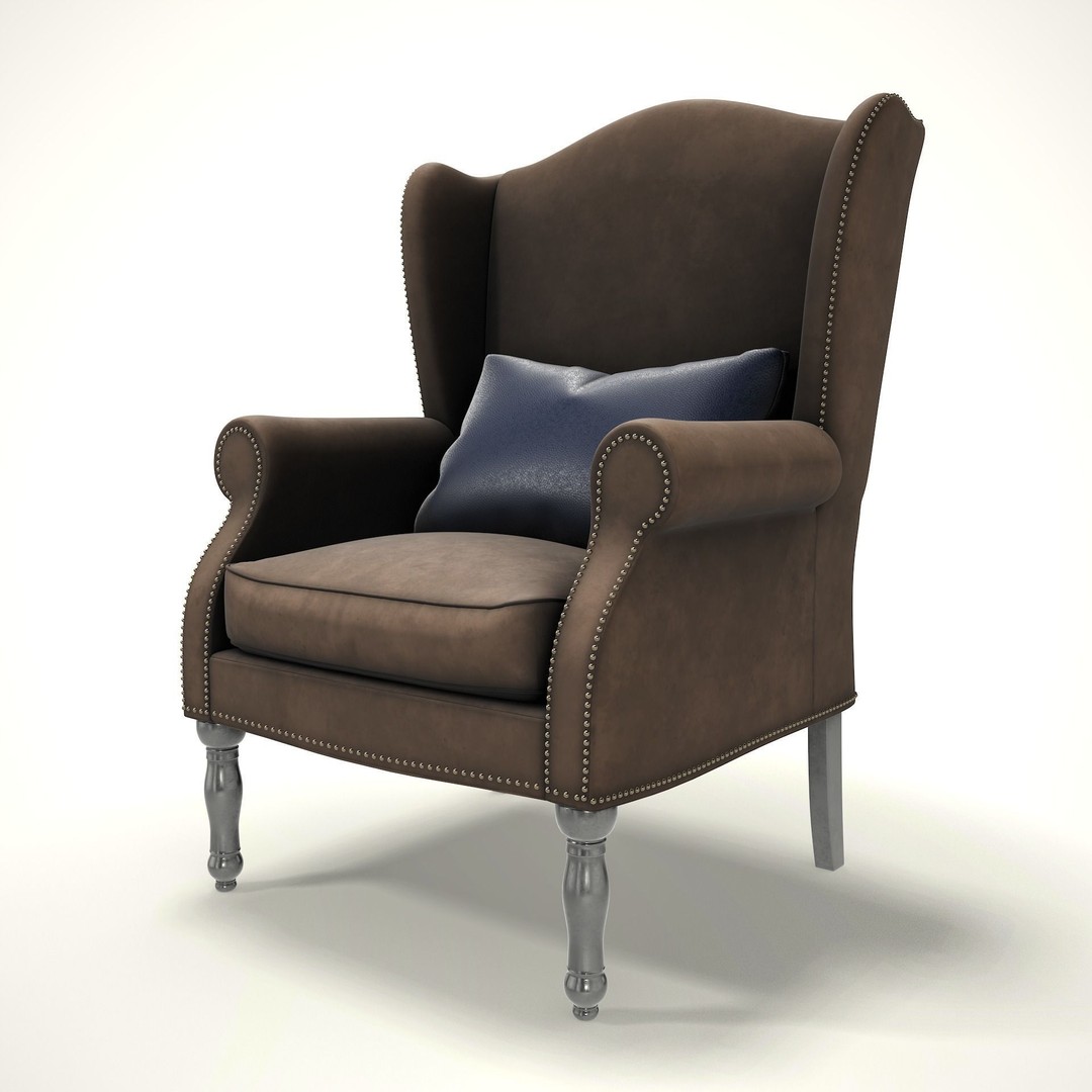 Wingback Chair 3D Model – Cozy Farmhouse Style, PBR, Blender, FBX - View 9