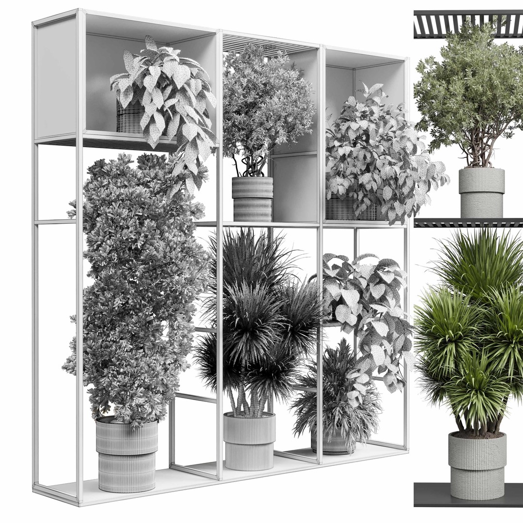Standing Metal Shelf 3D Model – Low Poly Indoor Plant Stand, FBX, OBJ