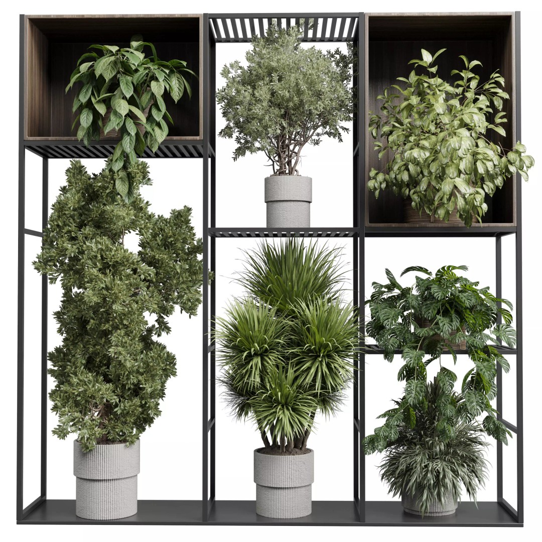 Standing Metal Shelf 3D Model – Low Poly Indoor Plant Stand, FBX, OBJ - View 2