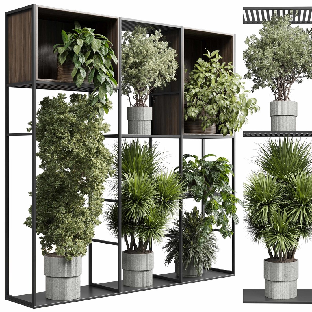 Standing Metal Shelf 3D Model – Low Poly Indoor Plant Stand, FBX, OBJ - View 3