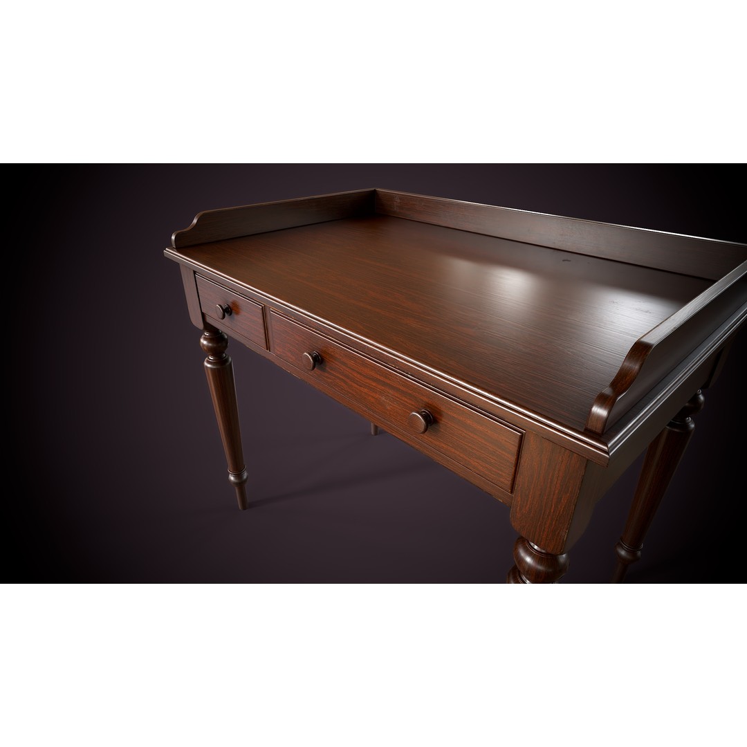 Vintage Desk 3D Model – Low Poly Game Ready Interior Asset, FBX, OBJ - View 11