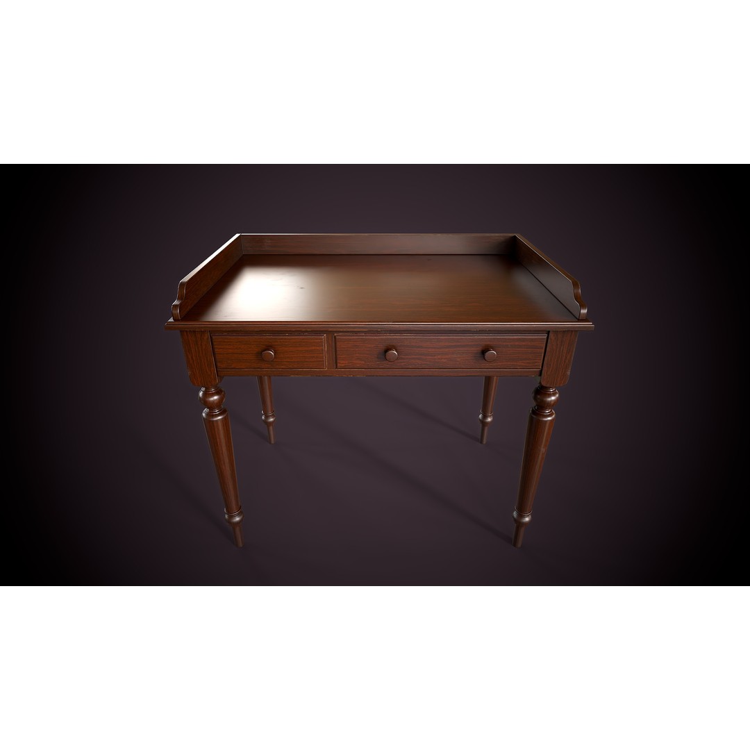 Vintage Desk 3D Model – Low Poly Game Ready Interior Asset, FBX, OBJ - View 13