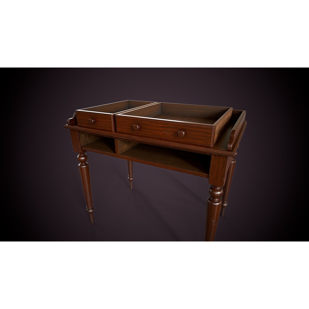 Vintage Desk 3D Model – Low Poly Game Ready Interior Asset, FBX, OBJ - View 14