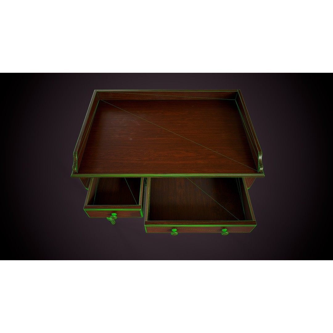 Vintage Desk 3D Model – Low Poly Game Ready Interior Asset, FBX, OBJ - View 15
