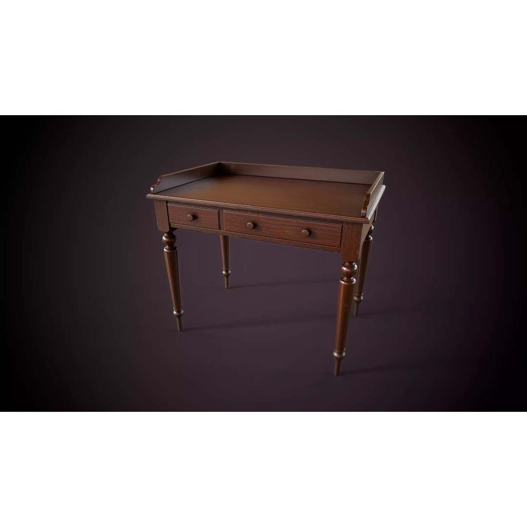 Vintage Desk 3D Model – Low Poly Game Ready Interior Asset, FBX, OBJ - View 2