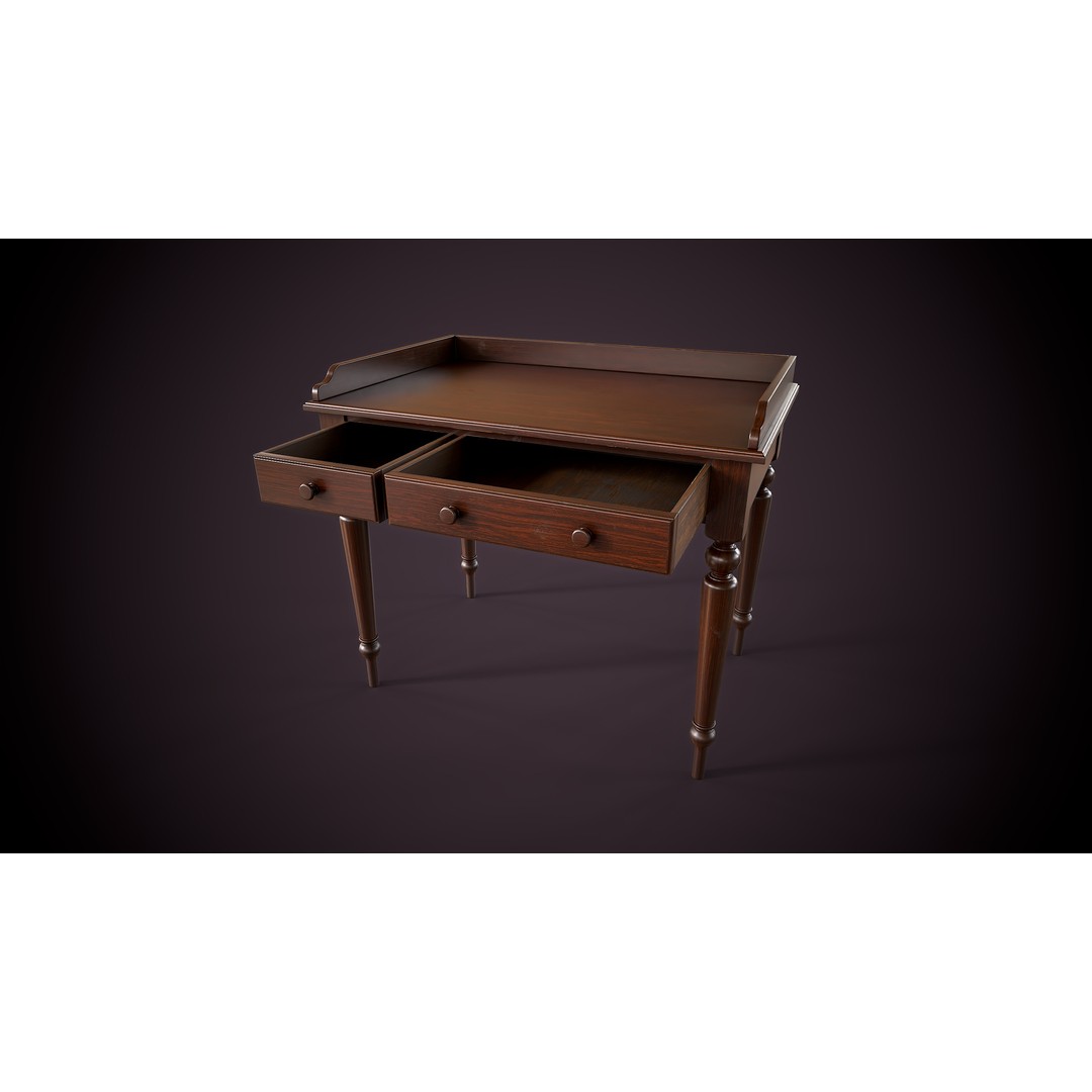 Vintage Desk 3D Model – Low Poly Game Ready Interior Asset, FBX, OBJ - View 3