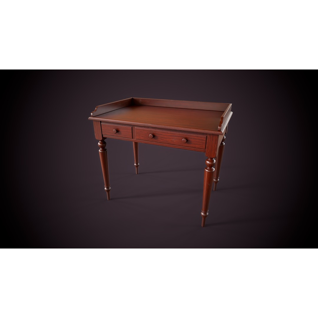 Vintage Desk 3D Model – Low Poly Game Ready Interior Asset, FBX, OBJ - View 4