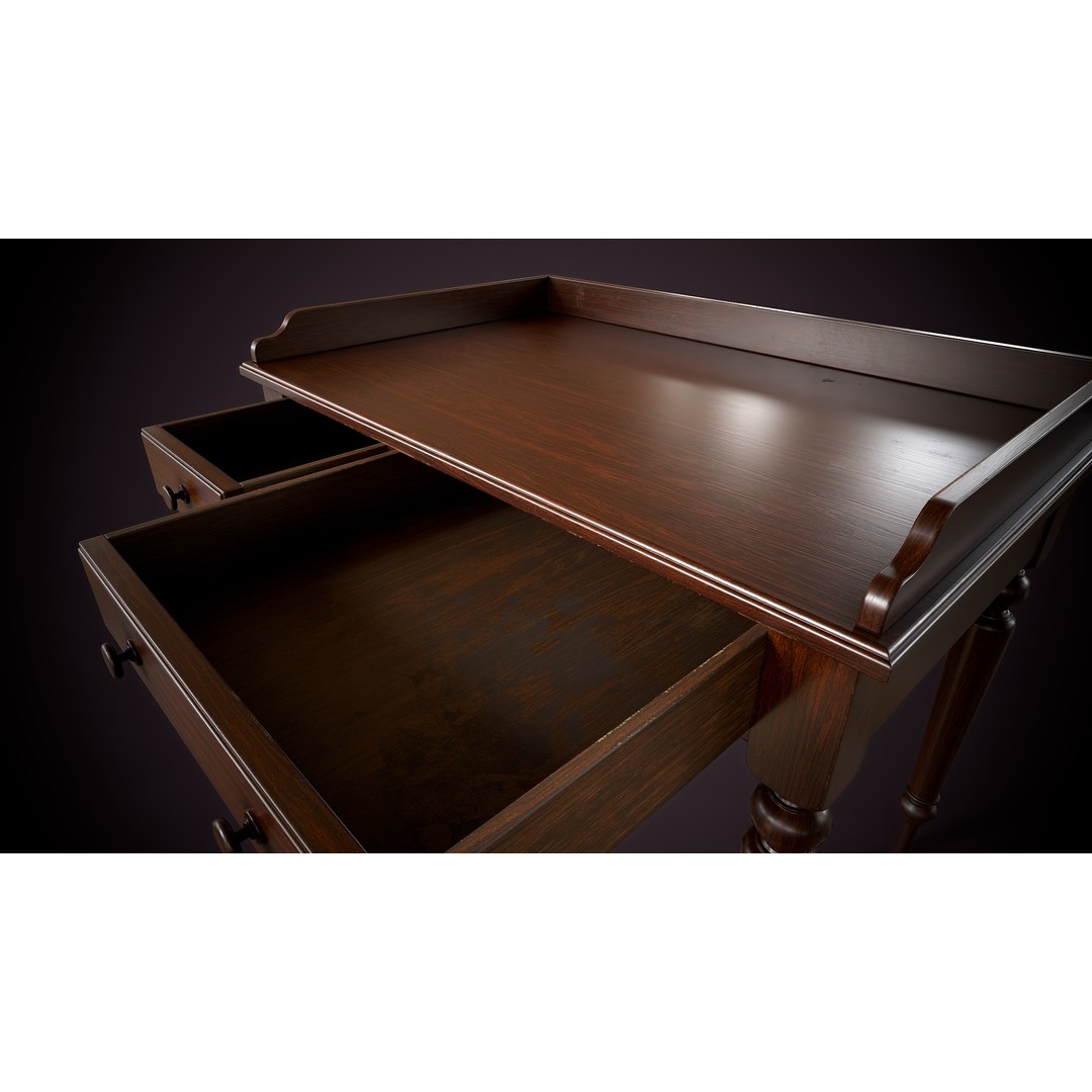Vintage Desk 3D Model – Low Poly Game Ready Interior Asset, FBX, OBJ - View 5