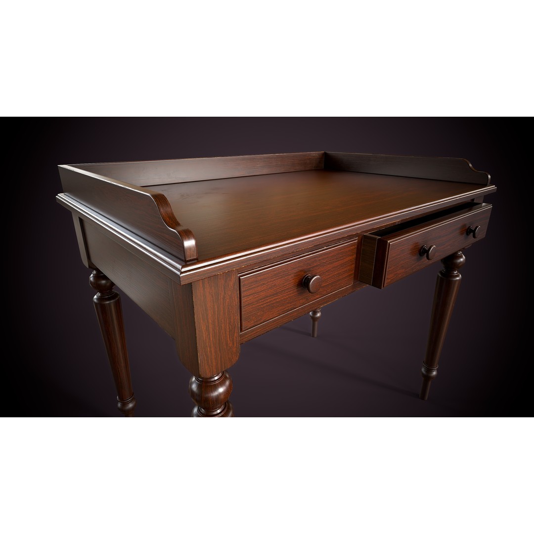 Vintage Desk 3D Model – Low Poly Game Ready Interior Asset, FBX, OBJ - View 7