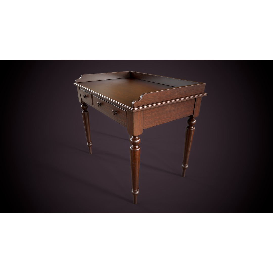 Vintage Desk 3D Model – Low Poly Game Ready Interior Asset, FBX, OBJ - View 8