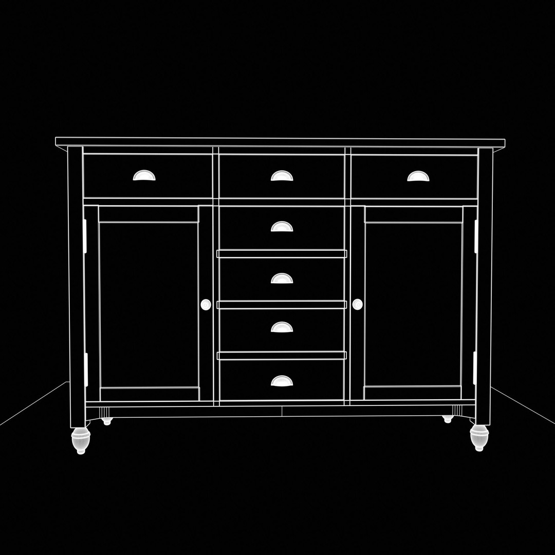Shabby Chic Buffet Table 3D Model – Low Poly PBR Furniture, Blender, FBX