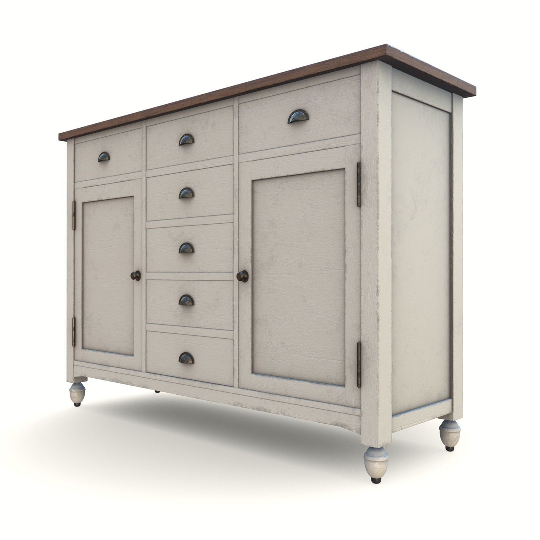 Shabby Chic Buffet Table 3D Model – Low Poly PBR Furniture, Blender, FBX - View 10
