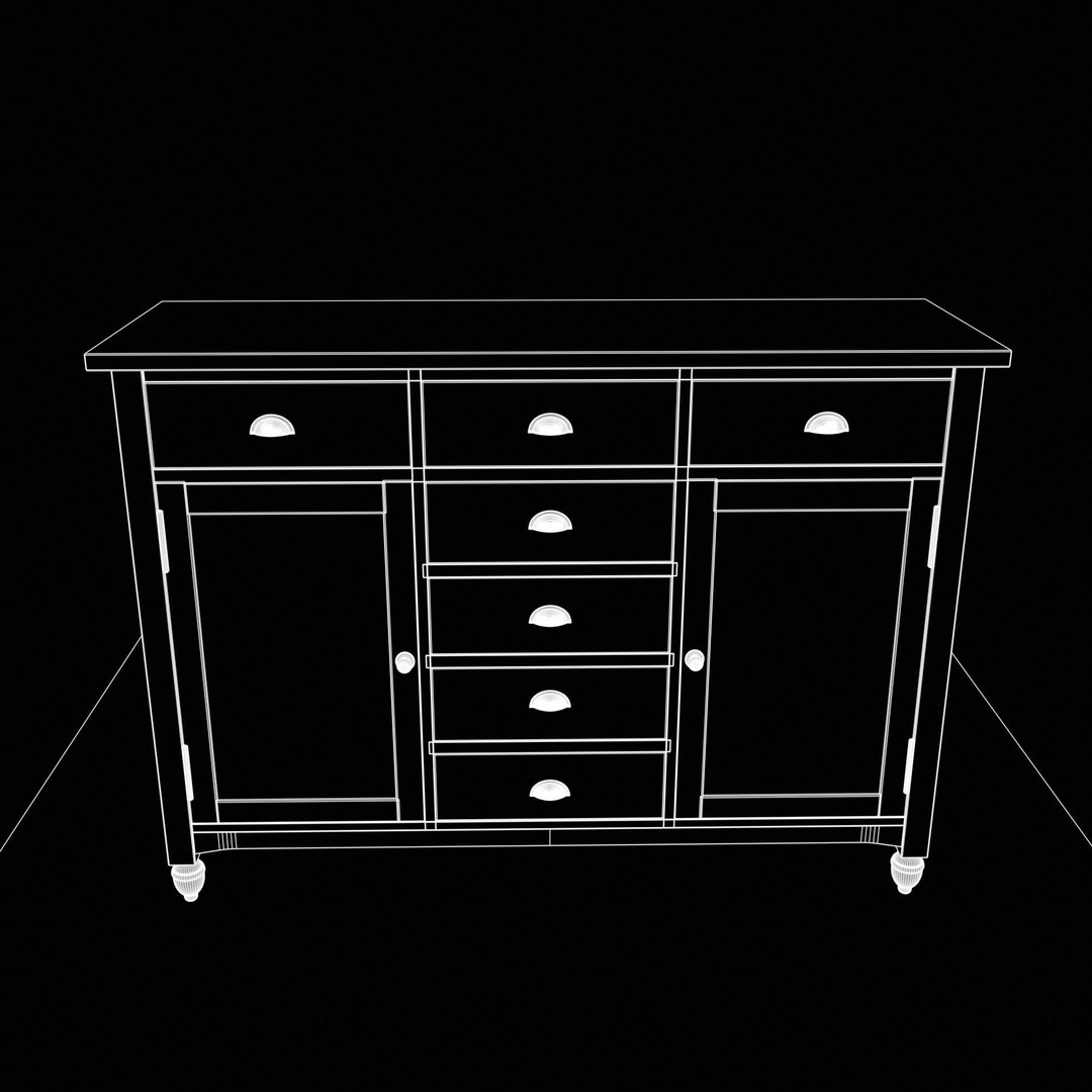 Shabby Chic Buffet Table 3D Model – Low Poly PBR Furniture, Blender, FBX - View 11