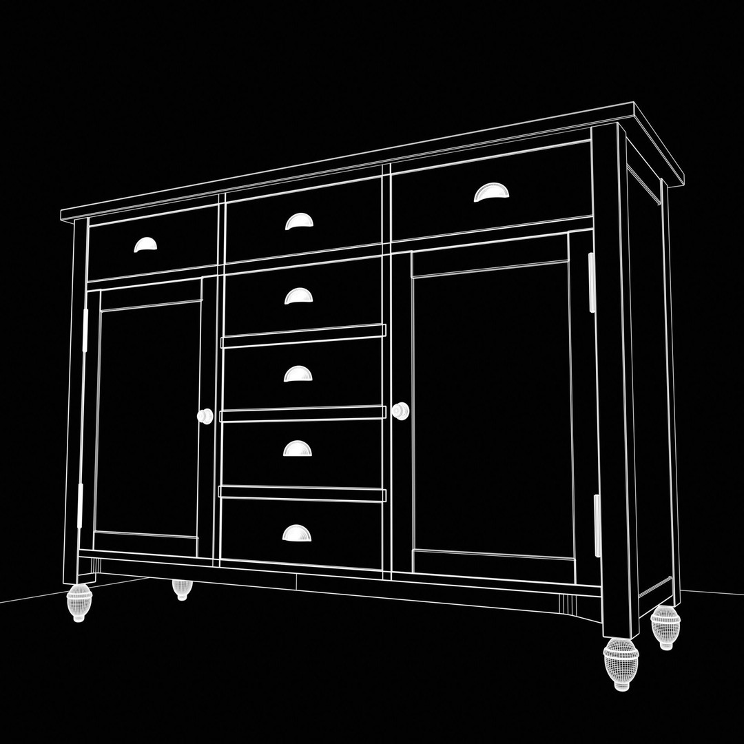 Shabby Chic Buffet Table 3D Model – Low Poly PBR Furniture, Blender, FBX - View 12